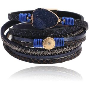 Blauwe leren dames armband van hars met hartvormige steen