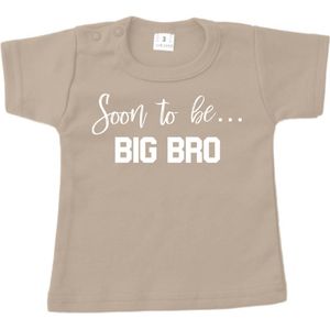 Grote Broer shirt - Soon to be big bro - Sand - Korte mouw - Maat 104