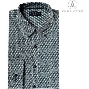 Chris Cayne heren overhemd - shirt heren lange mouw - maat XXL - kleur groen, mint en donkerblauw - lange mouw - dessin - button down kraag - overhemd met borstzak - herenkleding - herenmode