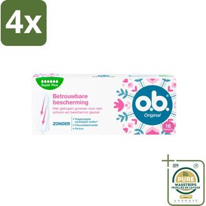 o.b. Tampons - Original Super Plus - Voor Extra Bescherming en Comfort - 16 Tampons - Voordeelverpakking - 4 stuks - O.b. - Super plus