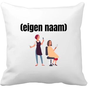 Akyol - kapper vrouw met eigen naam Kussen hoes - Kapper - barbers - collega's - verjaardag - afscheidscadeau - geschenk - kado - 40 bij 40 cm
