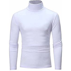Heren T-shirts Coltrui Lange Mouw Slim Fit Tops Thermische Shirt Mannelijke T Shirts Effen Kleur Winter Elastische Bovenstuk Pullover-Wit-M