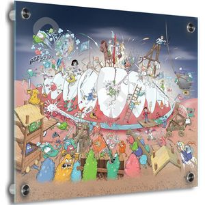 Tandarts Cartoon op plexiglas - Uniek ontwerp - Roland Hols - Gebitsbescherming - 100 x 100 cm - 5 mm dik - inclusief 4 afstandhouders zwart - Decoratie - Orthodontist - Mondhygiënist
