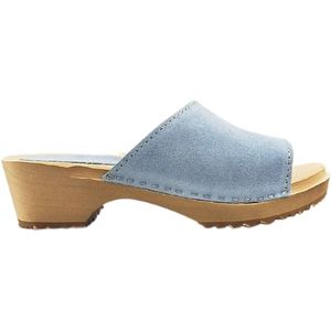 Houten sandalen met suede leren upper - Mint Blue - maat 37