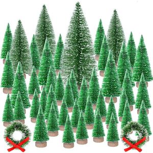46 stuks mini kerstdorp bomen fles penseel bomen sisal sneeuw beboste bomen met kerstkransen voor Kerstmis huisdecoraties, diorama modellen