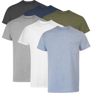 Heren Onderhemd met Zak - Katoenen T-shirt - Vochtafvoerend - 6-Pack Grijs, Zwart, Groen, Wit, Navy, Blauw - M