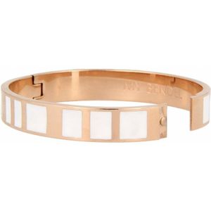 My Bendel - Rose goudkleurige bangle in wit design - Bangle rosé goudkleurig met wit epoxy - Met luxe cadeauverpakking