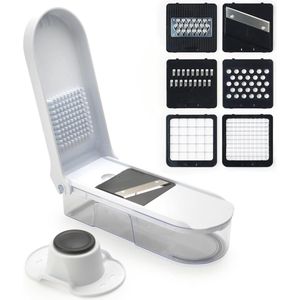 Multifunctionele Voedsel Cutter met 6 Verwisselbare Messen – Compacte Mandoline Snijder voor Groenten, Uien, en Meer