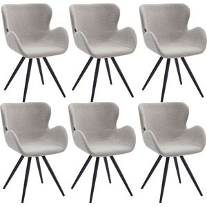 Parexio® - Anabella Eetkamerstoel - Set Van 6 - Beige - Bouclé Stof - Industrieel - Met armleuning