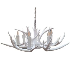 Wild’nChic - Luxe Kroonluchter Ree Gewei - 6 Lichts - Wit - E27 Fitting - Landelijk, Rustiek, Modern, Designlamp, Dierenlamp, Hanglamp, Plafondlamp, Woonkamer, Eetkamer, Slaapkamer