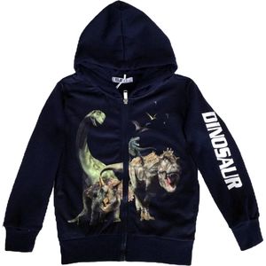 Kinder vest met Dino Dinosaurus full color print | Capuchon | Kleur donkerblauw | Maat 92 | Sweatvest | T-rex | Supermooi!