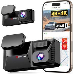 RedTiger F77 - Dual Dashcam voor auto - Ultra 4K & 4K - Voor en Achter Camera - 2024 model - Met Touchscreen - WiFi en GPS - 4.0 Inch met App - Sony Sensor Nachtzicht - Dashcams - Parkeerbewaking - G Sensor - Loop opname - 128GB Intern geheugen