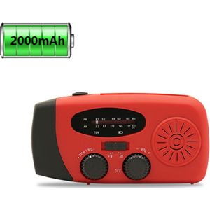 Colorful Sun® Noodradio op batterijen – Handmatig opwindbaar – Zonne-energie – Micro-USB – 2000mAh powerbank – AM/FM radio – LED zaklamp – SOS alarm – Voor noodsituaties – Rood