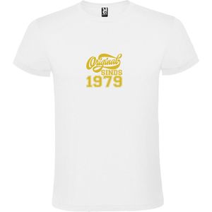 Wit T-Shirt met “Original Sinds 1979 “ Afbeelding Goud Size M