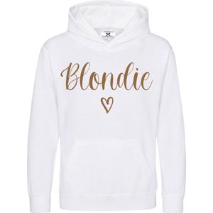 Hoodie wit-mocca-blondie-trui met capuchon tekst-Maat 110/116