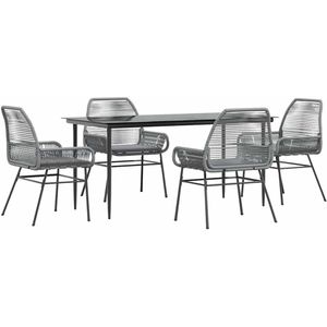 vidaXL - 5-delige - Tuinset - met - kussens - poly - rattan - glas - grijs
