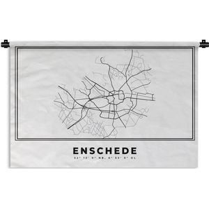 Wandkleed - Wanddoek - Kaart – Plattegrond – Stadskaart – Enschede – Nederland – Zwart Wit - 60x40 cm - Wandtapijt