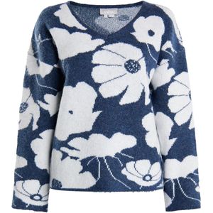 Trui - Lurea - V-hals - Bloemenprint - Losse Pasvorm - Lange Mouw - Normale Lengte