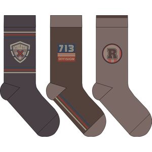 Jongens sokken - katoen 6 paar - badges - maat 31/34 - assortiment bruin/beige - naadloos