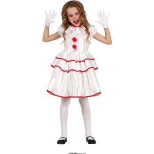 Guirca - Clown & Nar Kostuum - Poppy De Clown - Meisje - Wit / Beige - 10 - 12 jaar - Carnavalskleding - Verkleedkleding