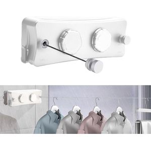 Waslijn - Duo Reel Uittrekbare Waslijn - 5.1m - Wandgemonteerde Waslijn met Verstelbare RVS