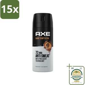 15 x Axe - Deodorant Spray - 72hrs Anti Sweat - Dark Temptation - 150 ml - Grootverpakking - Anti-sweat Spray - 72 Uur Bescherming - Deodorant Spray - Zweetvoorkomend - Geur Chocolade