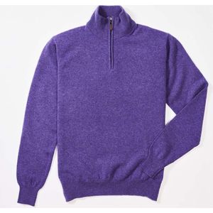 Osborne Knitwear Trui met rits heren - Lamswollen schipperstrui heren - sweater heren met rits - Heliotrope - L