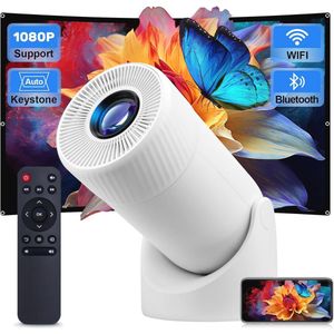 Draagbare Mini Projector met Wifi en Bluetooth - 180 Graden Rotatie, 200 Inch Max, Automatische Keystone Correctie en Snelfocus