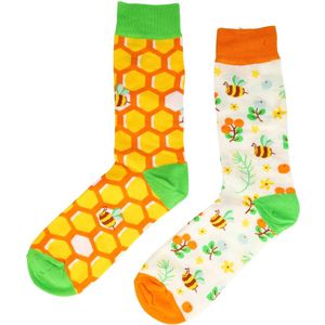 Sokken Katoen - Bijen Print - Groen Geel Wit - Maat 38-45
