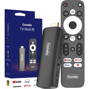 Enzoda Android 12 TV Stick Chromecast 4K Voor TV - Mediastreamer - Streaming box - HDMI - Wifi 6 - Google Stemassistent - Netflix - Videoland - Nieuwste Model