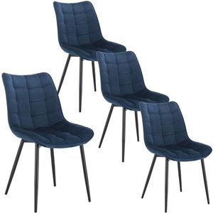 Rootz Set van 4 eetkamerstoelen - fluwelen stoelen - blauwe metalen stoelen - ergonomisch ontwerp - duurzaam en comfortabel - vloerbescherming - zitmaat 46 x 40,5 cm