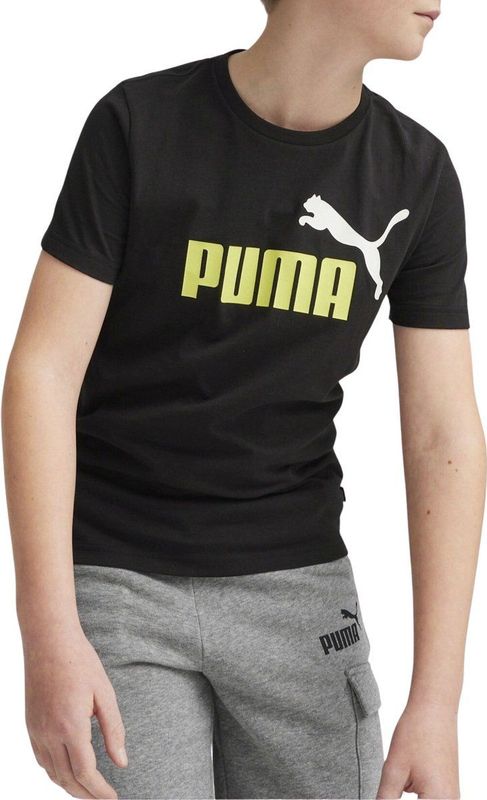 PUMA ESS+ 2 Col Logo Tee B FALSE T-shirt - PUMA Black-Lime Sheen