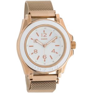 OOZOO Timepieces - Rosé goudkleurige horloge met rosé goudkleurige metalen mesh armband - C10738