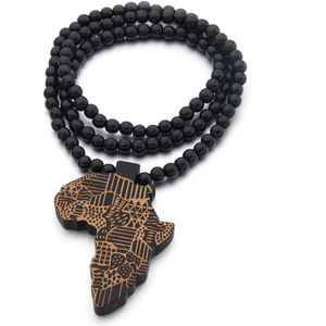 ICYBOY Klassiek Zwarten Gele Houten Ketting met Afrikaanse Map Pendant [Wood] [ICED OUT] [66CM] - Africa map wooden necklace hiphop hip hop HIPA map Afrika wood pendant jewelry