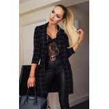 Diana Checked Longline Jacket - Dames - Zwart