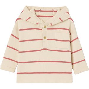 Gestreepte - Babytrui - Terracottategel - 80% Katoen, 20% Polyamide - Capuchon, Borstzakje