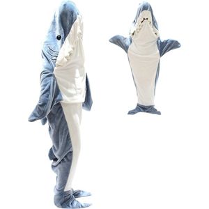 Hoodie Deken Met Mouwen - Fleece Blanket - Dames - Heren - Kinderen - Plaid - Knuffeldeken - Onesie - Extra Zacht & Warm - Haai - Maat XL