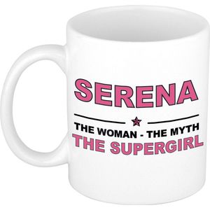 Naam cadeau Serena - The woman, The myth the supergirl koffie mok / beker 300 ml - naam/namen mokken - Cadeau voor o.a verjaardag/ moederdag/ pensioen/ geslaagd/ bedankt
