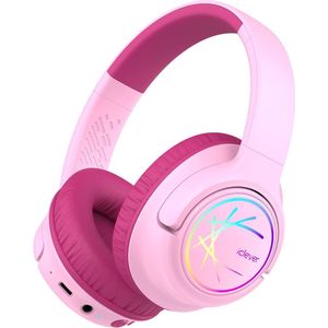 iClever - BTH18 - draadloze junior koptelefoon - volumebegrenzing - led lights - microfoon, opvouwbaar (roze)