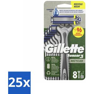 25 x Gillette Sensor3 - Wegwerp Scheermesjes - Recycled - 8 scheermesjes - Geluidloos Scheren - Duurzaam Scheren - Wegwerpmesjes - Scheren Voor Mannen - Comfortabel Scheren