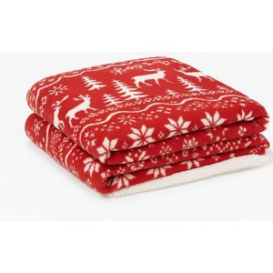 Zachte Kerstdeken - Fleece Deken - Dubbele Winterdeken - Warme Zachte Pluche Deken - Rode Kerstplaid - Dubbellaagse Lamswollen Deken - Cosy Bank Deken - Bedsprei - Sfeervolle Woonplaid - Deken 150x200 cm - Winter Plaid - Knuffeldeken - Kerstdecoratie