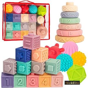 Speelgoed - Montessori speelgoed - Blokken - (bijt)Ringen - Ballen - sensorisch speelgoed - Educatief speelgoed - Opbergtas - Ontwikkeling - Ook bij Autisme - Baby tot peuter