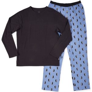 Little Label - heren pyjama-set blauw pinguïn XL/52 - Zachte BIO Katoen
