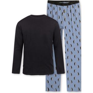 Little Label - heren pyjama-set blauw pinguïn XL/52 - Zachte BIO Katoen