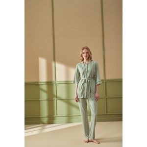 Pijadore - 3 Delige Pyjama Set Voor Dames, Lange Mouwen, Groen - S