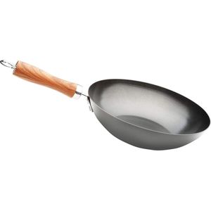 32 cm Carbon wok inductie met Quantanium antiaanbaklaag - Milieuvriendelijk 3 lagen - Koolstofstaal handvat houtlook - Geschikt voor alle glaskeramische fornuizen en gas