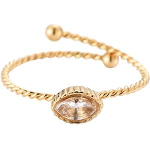 Ring Ovale Diamant - Dottilove - One Size - 14K Goud Verguld - Minimalistisch