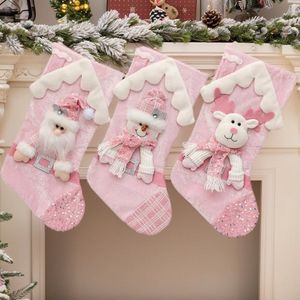 Roze kerstsokken (3-pack), luxe kerstsokken, 3D-kousen in grote maten, Kerstman, sneeuwpop, rendier, kerstvakantie, woondecoratie, feestdecoraties