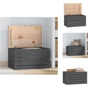 vidaXL Opbergdoos - Opbergbox Massief Grenenhout - 59.5 x 36.5 x 33 cm - Grijs - Kast