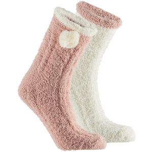 Apollo bedsokken / huissokken - kinderen - 2-pack - roze/wit - one size - Slaapsokken - Slofsokken